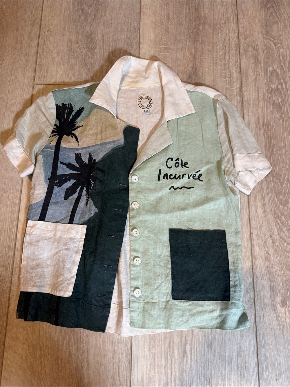 Tombolo Côte Incurvée Cabana Shirt Palm Tree Linen Button Down XS